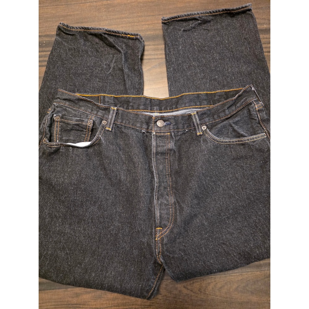 Levis 501 Mens Original Fit Button Fly Black Jeans 42x30 Straight Leg Denim